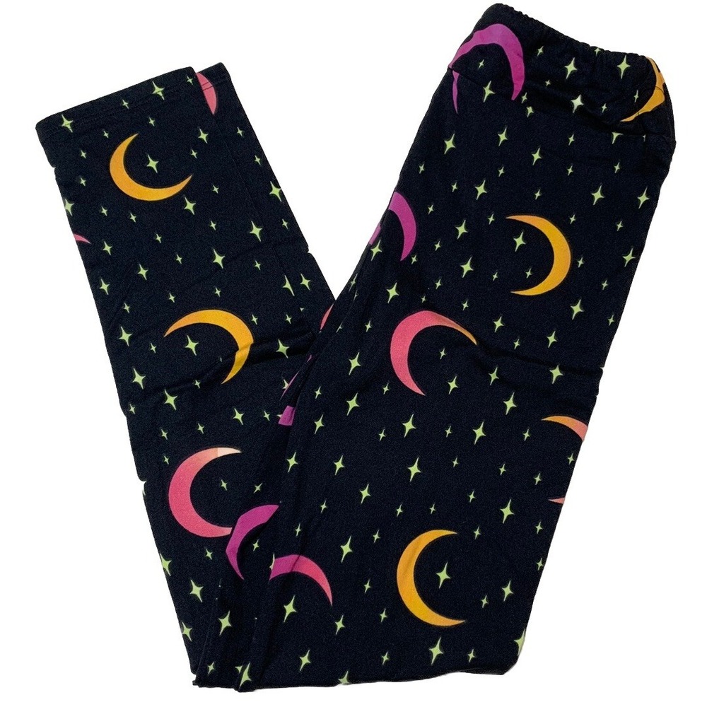 LuLaRoe Girls Leggings L/XL Black Pink‎ Moons Stars Halloween Sizes 7-12 NWT